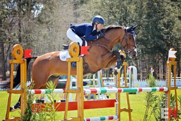 Liz and Deniro Z Jumping to 2nd at 2019 Carolina International 4*. PC: Jenni Autry for Eventing Nation