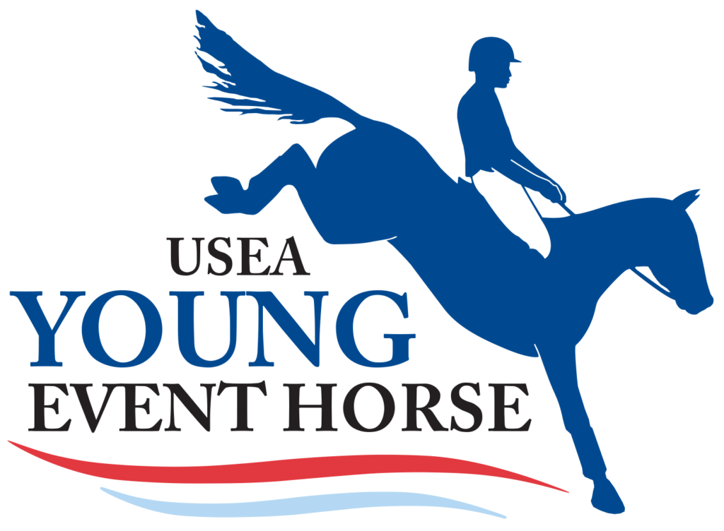 USEA Young Event Horse Logo. Blue Horse with Rider
